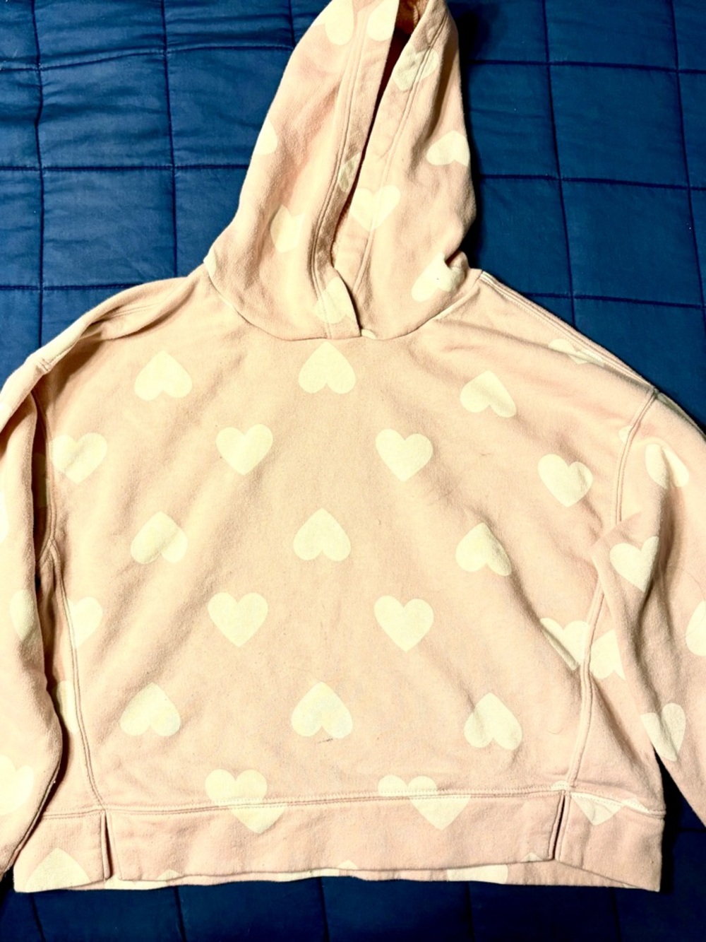 Old Navy Light Pink Hoodie with white hearts Girls L